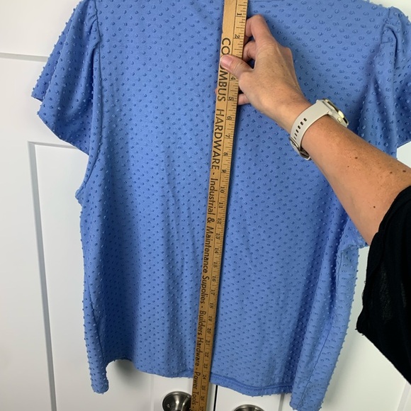 J Crew Factory LARGE Blouse Blue Swiss dot Flutter Sleeve Romantic Work Office - Picture 5 of 6